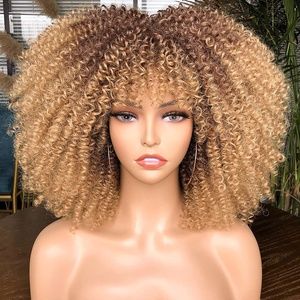 Short curly afro wigs with bangs